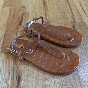 Sam Edelman Naomi Women's Thong Sandals Size 8.5 Brown Leather Croc Print Flats